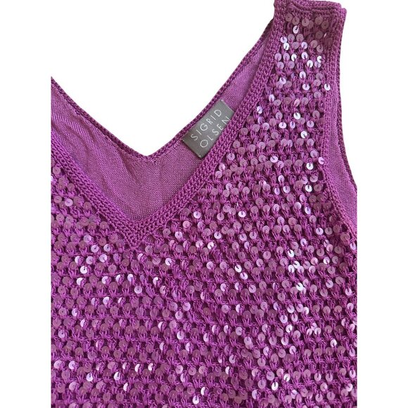 SIGRID OLSEN Purple Sequin Tank Top Size Small - Picture 3 of 7